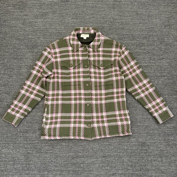 Outerknown Cloud Weave Shirt Jacket Women Medium Green Plaid Organic Lined Hike - Picture 2 of 10